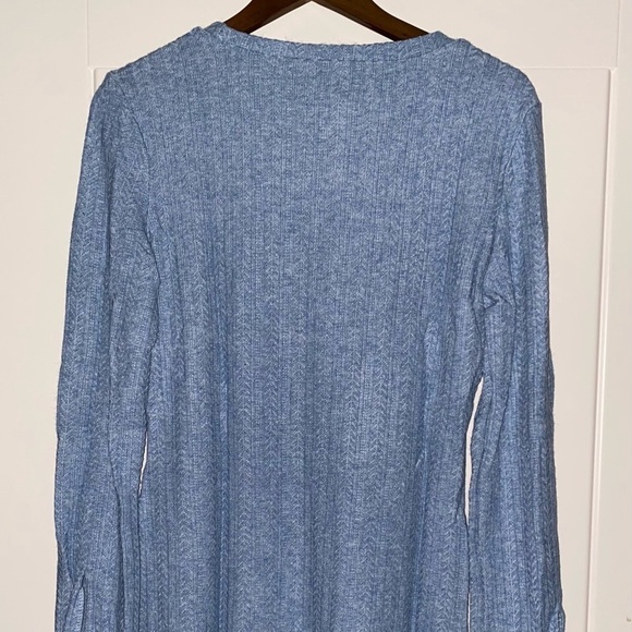 NSR Lucia Slit Ribbed Knit Jewel Neck Bell Sleeve Stretch Form Fit Mini Dress XL - Picture 3 of 8